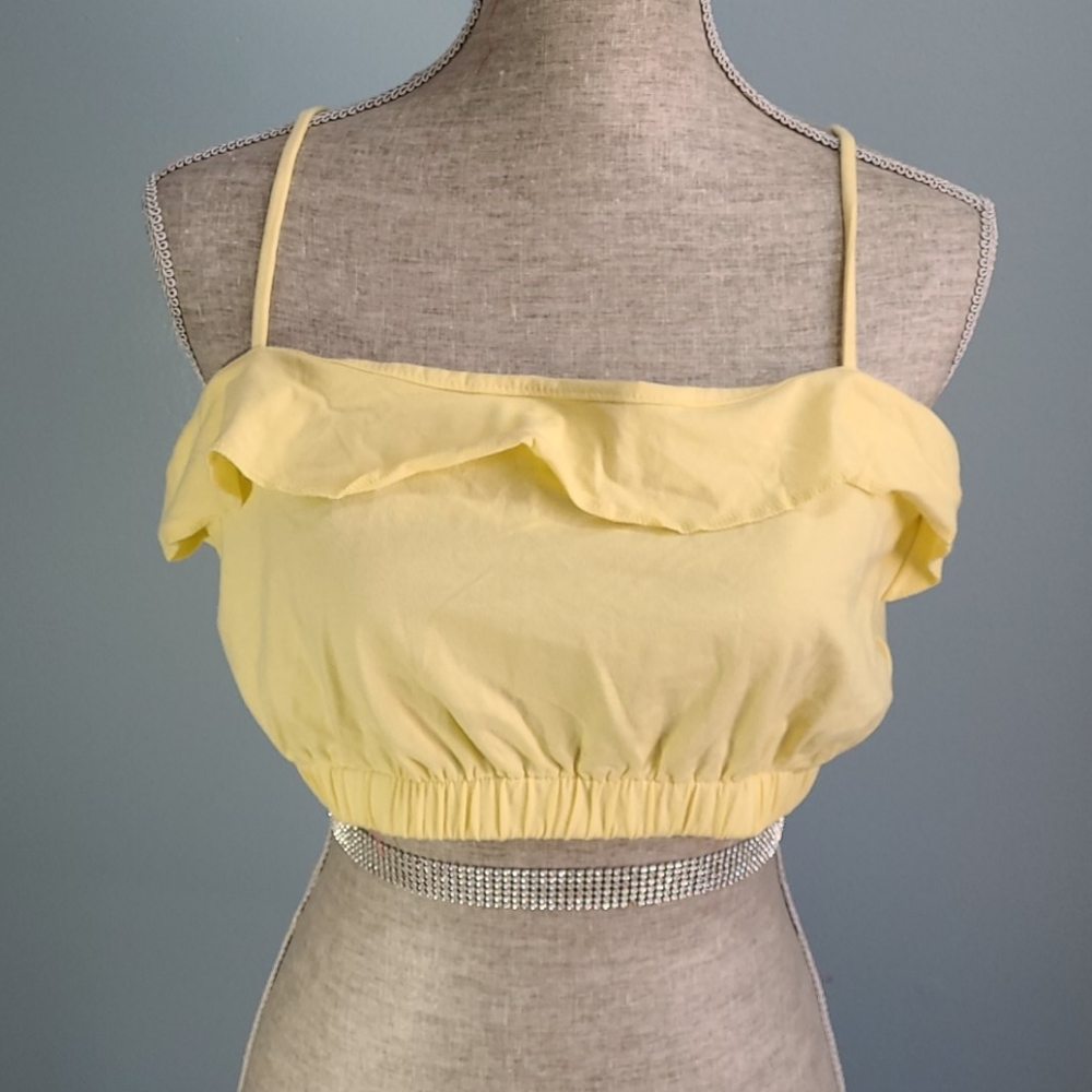 PacSun L.A Hearts Yellow Ruffle Top Crop Size Large NWT